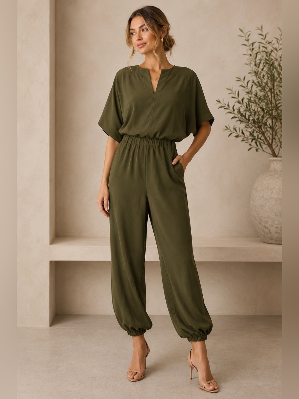 Ciebon Olive Green Zip Front Jumpsuit | New With Tags | Size Small